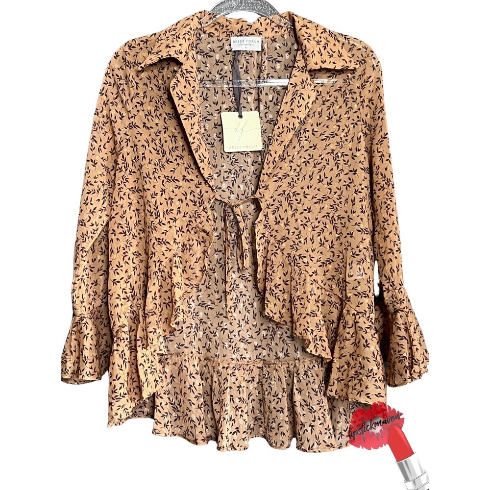 Dress Forum Los Angeles Shirt Women Small Brown Floral Flowy BOHO Front Tie